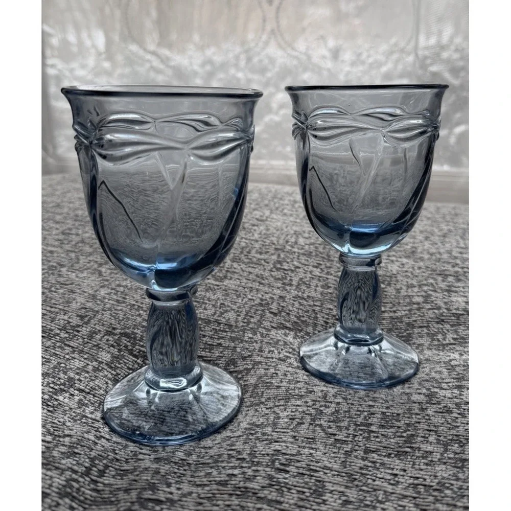 Vintage Noritake Gourmet Blue Water Goblets Iced Tea Glasses Set‎ of 2